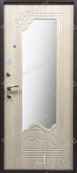 Металлическая дверь с зеркалом (декоративная панель МДФ шпон с патиной и декоративная панель МДФ шпон с зеркалом)