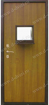 Металлическая дверь с окном в кассу отделка порошковое напыление и ламинат