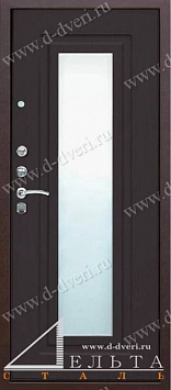 Металлическая дверь с зеркалом (декоративная панель МДФ шпон с молдингом и МДФ шпон с зеркалом)